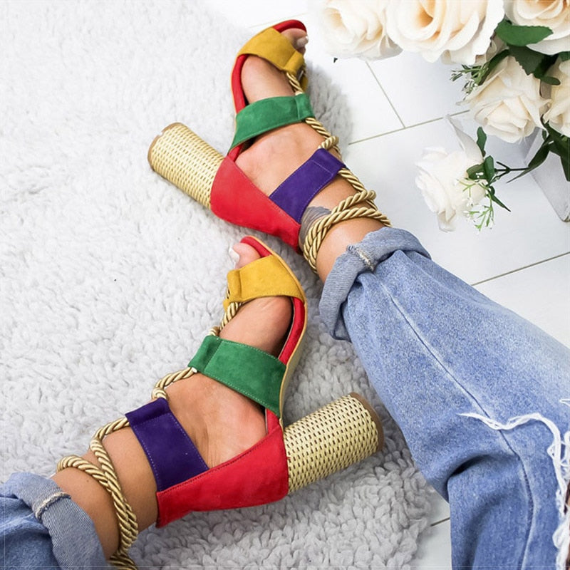 Women Colorful Lace Up high  Gladiator Sandals