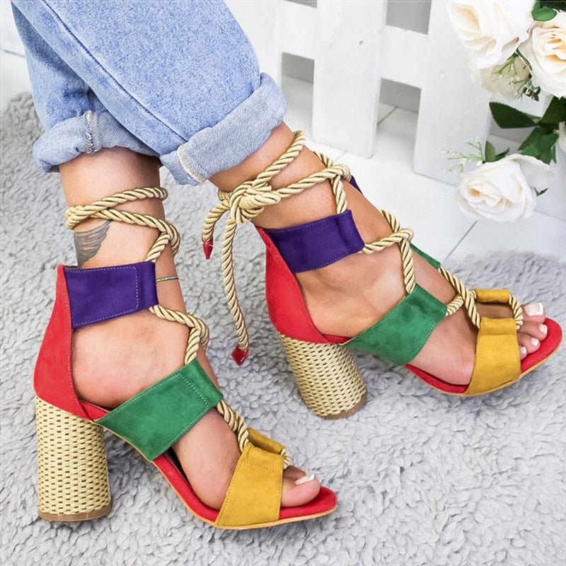 Women Colorful Lace Up high  Gladiator Sandals