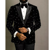 Beading Men Suits Slim Fit Black Velvet Wedding Tuxedo