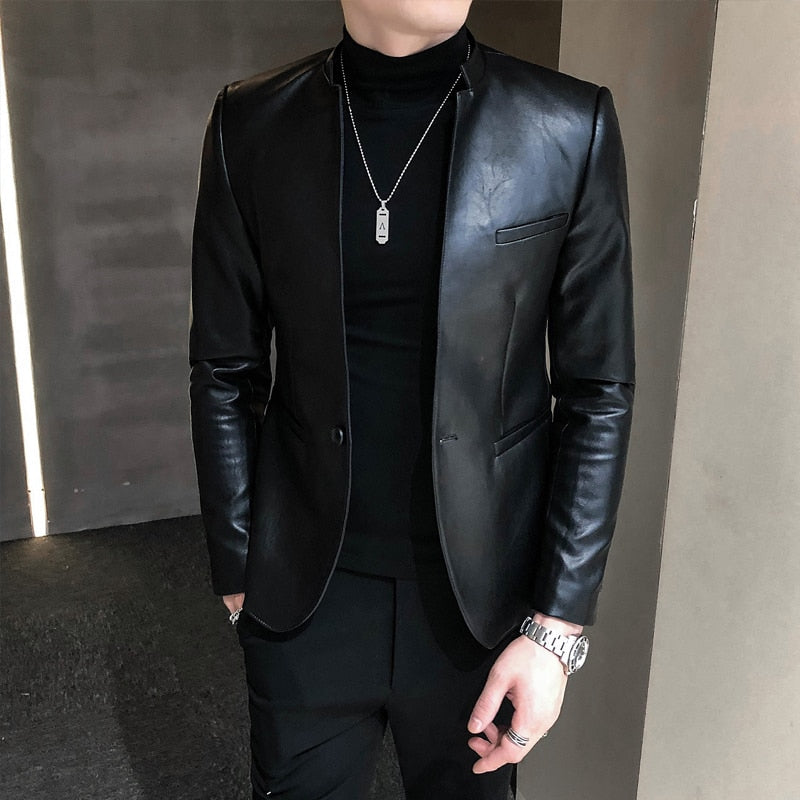 Casual leather jacket Male Slim Fit