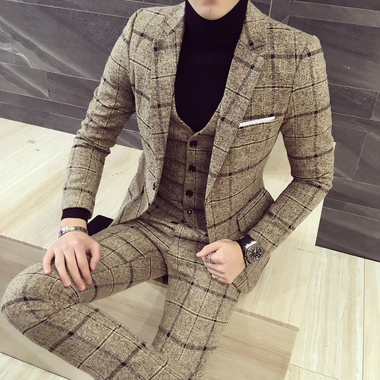 Plaid Cotton 3-Piece Suit