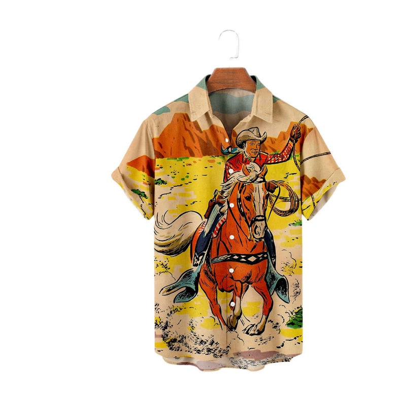 Vintage Western Cowboy Pattern Shirt