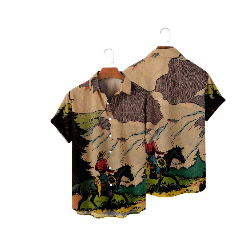 Vintage Western Cowboy Pattern Shirt