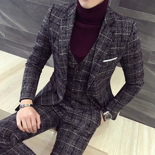 Plaid Cotton 3-Piece Suit