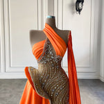 Luxury Beaded Crystal Orange Evening Dresses