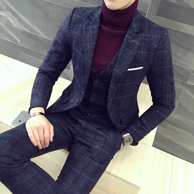 Plaid Cotton 3-Piece Suit