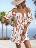 Printed Off-Shoulder Smocked Waist Dress