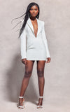 White Tailored Satin Lapel Blazer Dress