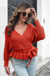 Tie Waist Ruffle Hem Sweater