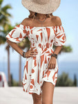 Printed Off-Shoulder Smocked Waist Dress