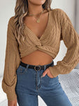 Twisted Cable-Knit V-Neck Sweater