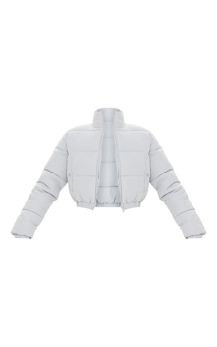 Black Peach Skin Cropped Bubble Puffer Jacket