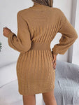 Cable-Knit Cutout Round Neck Slit Sweater