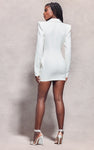 White Tailored Satin Lapel Blazer Dress