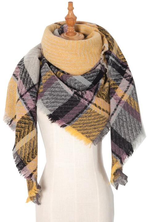 Plaid Raw Hem Polyester Scarf