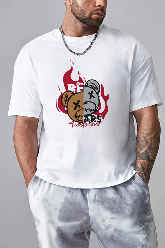 Robotic Bear Print Loose Drop Shoulder Men's T-shirt