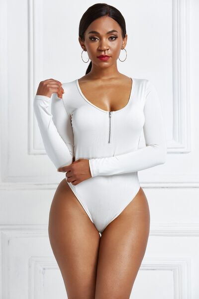 Half Zip Scoop Neck Long Sleeve Bodysuit