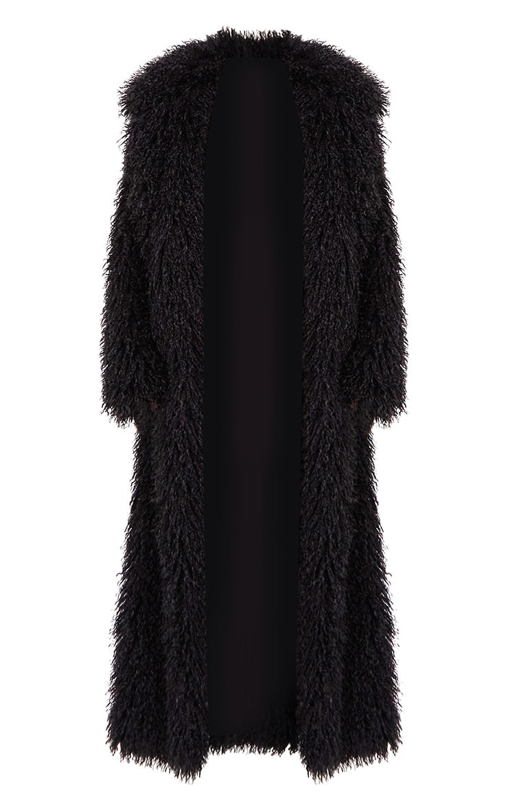 Black Faux Fur Oversized Maxi Coat