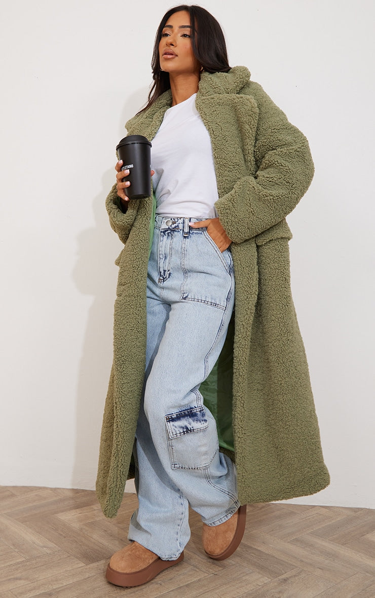 Petite Olive Longline Borg Coat