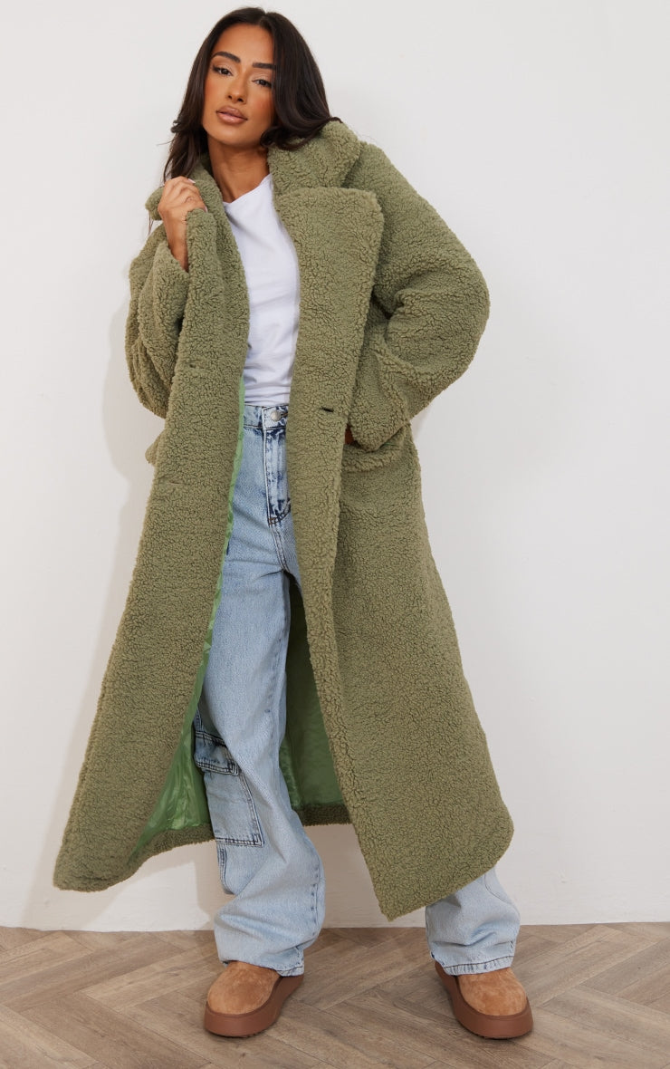 Petite Olive Longline Borg Coat