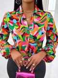 Printed V-Neck Long Sleeve Shirt