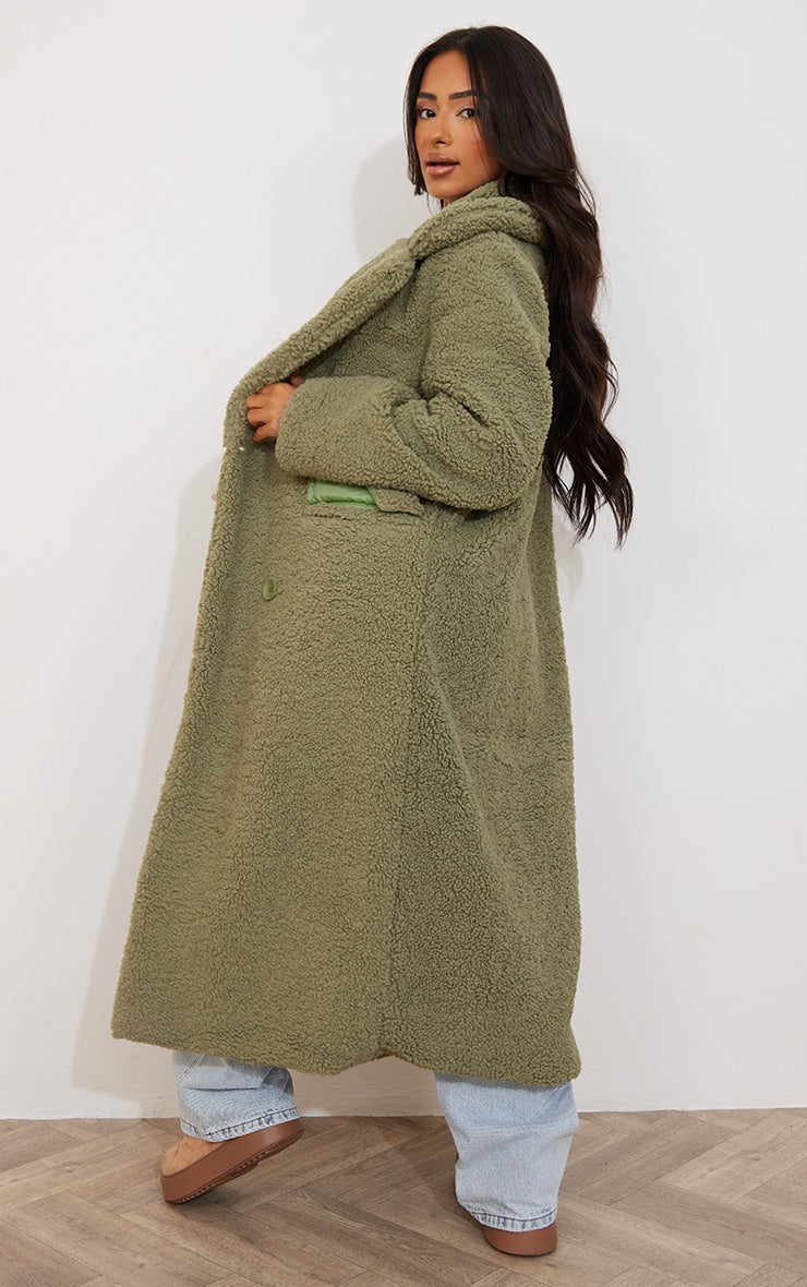 Petite Olive Longline Borg Coat