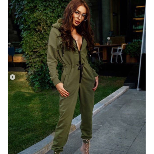 Hooded Zipper Jumpsuit Drawstring Tracksuit