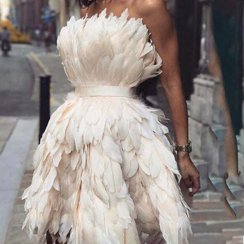 Strapless Feather Mini Dress