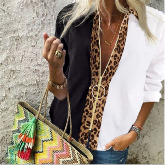 Fashion Leopard White Spliced Blouse