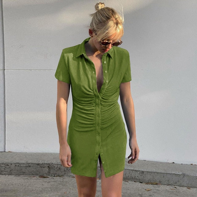 Sexy Mini Slim Dress Women Green