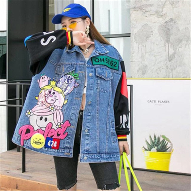 Sequins Cartoon Leopard Denim Jacket