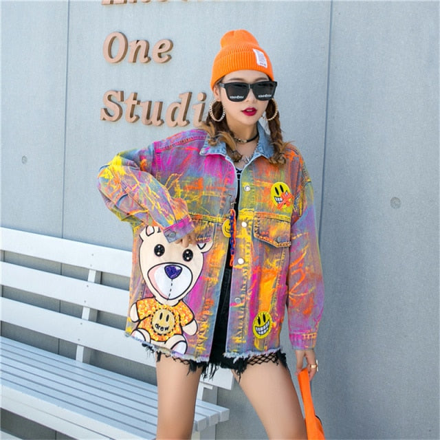 Sequins Cartoon Leopard Denim Jacket