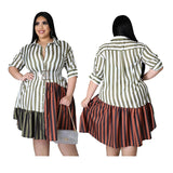 Plus Size Patchwork Striped Midi Dresse