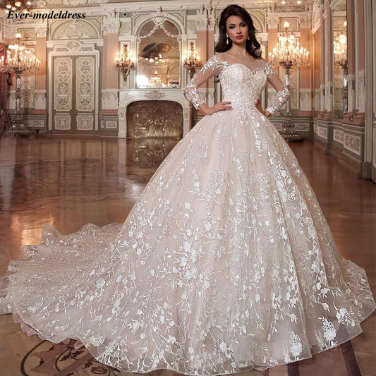 Saudi Arabic Full Lace Princess Wedding Dresses