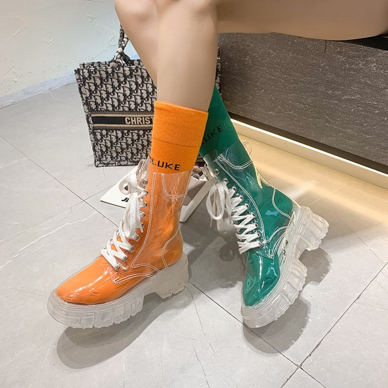 Transparent Platform Boots Waterproof