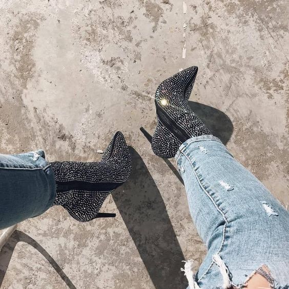 Rhinestone Ankle Boots